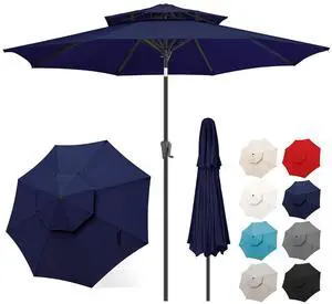 FLAME&SHADE Patio Umbrella Outdoor with Tilt, 9 ft 2 Tiers, Navy Blue | 8 Sturdy Ribs,UV Protection, Waterproof, Porch Deck Umbrella for Pool, Table, Garden, Backyard, Provides Shade FLAME&SHADE Patio Umbrella Outdoor with Tilt, 9 ft 2 Tiers, Navy Blue | 8 Sturdy Ribs,UV Protection, Waterproof, Porch Deck Umbrella for Pool, Table, Garden, Backyard, Provides Shade