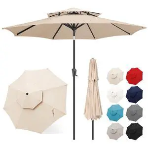 FLAME&SHADE Patio Umbrella Outdoor with Tilt, 9 ft 2 Tiers, Beige | 8 Sturdy Ribs,UV Protection, Waterproof, Porch Deck Umbrella for Pool, Table, Garden, Backyard, Provides Shade FLAME&SHADE Patio Umbrella Outdoor with Tilt, 9 ft 2 Tiers, Beige | 8 Sturdy Ribs,UV Protection, Waterproof, Porch Deck Umbrella for Pool, Table, Garden, Backyard, Provides Shade