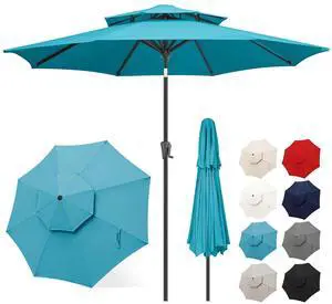 FLAME&SHADE Patio Umbrella Outdoor with Tilt, 9 ft 2 Tiers, Aqua Blue | 8 Sturdy Ribs,UV Protection, Waterproof, Porch Deck Umbrella for Pool, Table, Garden, Backyard, Provides Shade FLAME&SHADE Patio Umbrella Outdoor with Tilt, 9 ft 2 Tiers, Aqua Blue | 8 Sturdy Ribs,UV Protection, Waterproof, Porch Deck Umbrella for Pool, Table, Garden, Backyard, Provides Shade