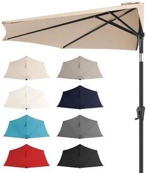 FLAME&SHADE 9 ft Half Patio Umbrella with Push Button Tilt, Beige | UV Protection, Small Half Round Umbrella Outdoor for Wall Balcony, Pool, Porch, Garden, Deck, Backyard, Provides Shade FLAME&SHADE 9 ft Half Patio Umbrella with Push Button Tilt, Beige | UV Protection, Small Half Round Umbrella Outdoor for Wall Balcony, Pool, Porch, Garden, Deck, Backyard, Provides Shade