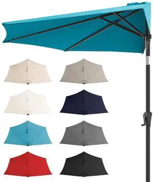 FLAME&SHADE 9 ft Half Patio Umbrella with Push Button Tilt, Aqua Blue | UV Protection, Small Half Round Umbrella Outdoor for Wall Balcony, Pool, Porch, Garden, Deck, Backyard, Provides Shade FLAME&SHADE 9 ft Half Patio Umbrella with Push Button Tilt, Aqua Blue | UV Protection, Small Half Round Umbrella Outdoor for Wall Balcony, Pool, Porch, Garden, Deck, Backyard, Provides Shade