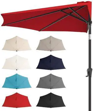 FLAME&SHADE 9 ft Half Patio Umbrella with Push Button Tilt, Red | UV Protection, Small Half Round Umbrella Outdoor for Wall Balcony, Pool, Porch, Garden, Deck, Backyard, Provides Shade FLAME&SHADE 9 ft Half Patio Umbrella with Push Button Tilt, Red | UV Protection, Small Half Round Umbrella Outdoor for Wall Balcony, Pool, Porch, Garden, Deck, Backyard, Provides Shade