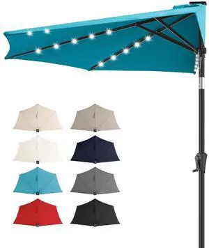 FLAME&SHADE 9 ft Solar Half Patio Umbrella with Lights, Aqua Blue | 25 LED Lights, UV Protection, Half Round Umbrella Outdoor for Balcony, Pool, Porch, Garden, Deck, Provides Evening Lighting FLAME&SHADE 9 ft Solar Half Patio Umbrella with Lights, Aqua Blue | 25 LED Lights, UV Protection, Half Round Umbrella Outdoor for Balcony, Pool, Porch, Garden, Deck, Provides Evening Lighting
