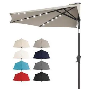 FLAME&SHADE 9 ft Solar Half Patio Umbrella with Lights, Taupe | 25 LED Lights, UV Protection, Half Round Umbrella Outdoor for Balcony, Pool, Porch, Garden, Deck, Provides Evening Lighting FLAME&SHADE 9 ft Solar Half Patio Umbrella with Lights, Taupe | 25 LED Lights, UV Protection, Half Round Umbrella Outdoor for Balcony, Pool, Porch, Garden, Deck, Provides Evening Lighting