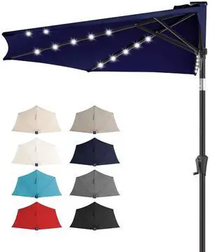 FLAME&SHADE 9 ft Solar Half Patio Umbrella with Lights, Navy Blue | 25 LED Lights, UV Protection, Half Round Umbrella Outdoor for Balcony, Pool, Porch, Garden, Deck, Provides Evening Lighting FLAME&SHADE 9 ft Solar Half Patio Umbrella with Lights, Navy Blue | 25 LED Lights, UV Protection, Half Round Umbrella Outdoor for Balcony, Pool, Porch, Garden, Deck, Provides Evening Lighting
