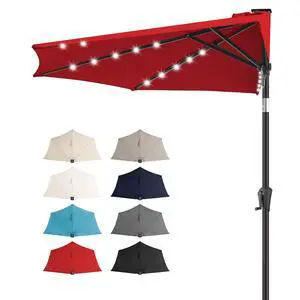 FLAME&SHADE 9 ft Solar Half Patio Umbrella with Lights, Red | 25 LED Lights, UV Protection, Half Round Umbrella Outdoor for Balcony, Pool, Porch, Garden, Deck, Provides Evening Lighting FLAME&SHADE 9 ft Solar Half Patio Umbrella with Lights, Red | 25 LED Lights, UV Protection, Half Round Umbrella Outdoor for Balcony, Pool, Porch, Garden, Deck, Provides Evening Lighting