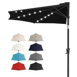 FLAME&SHADE 9 ft Solar Half Patio Umbrella with Lights, Black | 25 LED Lights, UV Protection, Half Round Umbrella Outdoor for Balcony, Pool, Porch, Garden, Deck, Provides Evening Lighting FLAME&SHADE 9 ft Solar Half Patio Umbrella with Lights, Black | 25 LED Lights, UV Protection, Half Round Umbrella Outdoor for Balcony, Pool, Porch, Garden, Deck, Provides Evening Lighting