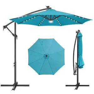 FLAME&SHADE Cantilever Umbrella Solar with Centre Light, 10 FT, Aqua Blue | 40 LED Lights, UPF 50+ UV Protection, Lighted Large Offset Umbrella Outdoor for Deck, Porch, Pool, Yard, Table, Garden FLAME&SHADE Cantilever Umbrella Solar with Centre Light, 10 FT, Aqua Blue | 40 LED Lights, UPF 50+ UV Protection, Lighted Large Offset Umbrella Outdoor for Deck, Porch, Pool, Yard, Table, Garden
