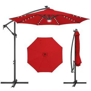 FLAME&SHADE Cantilever Umbrella Solar with Centre Light, 10 FT, Red | 40 LED Lights, UPF 50+ UV Protection, Lighted Large Offset Umbrella Outdoor for Deck, Porch, Pool, Yard, Table, Garden FLAME&SHADE Cantilever Umbrella Solar with Centre Light, 10 FT, Red | 40 LED Lights, UPF 50+ UV Protection, Lighted Large Offset Umbrella Outdoor for Deck, Porch, Pool, Yard, Table, Garden