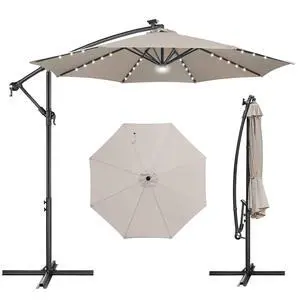 FLAME&SHADE Cantilever Umbrella Solar with Centre Light, 10 FT, Taupe | 40 LED Lights, UPF 50+ UV Protection, Lighted Large Offset Umbrella Outdoor for Deck, Porch, Pool, Yard, Table, Garden FLAME&SHADE Cantilever Umbrella Solar with Centre Light, 10 FT, Taupe | 40 LED Lights, UPF 50+ UV Protection, Lighted Large Offset Umbrella Outdoor for Deck, Porch, Pool, Yard, Table, Garden