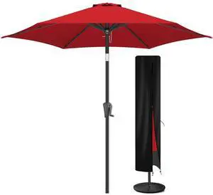 FLAME&SHADE 9ft Patio Umbrella with Cover Set, Outdoor Umbrella with 6 Heavy-duty Ribs, Patio Umbrella Cover for 7.5 ft 9 ft 10 ft 11 ft (Black) FLAME&SHADE 9ft Patio Umbrella with Cover Set, Outdoor Umbrella with 6 Heavy-duty Ribs, Patio Umbrella Cover for 7.5 ft 9 ft 10 ft 11 ft (Black)