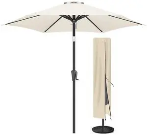 FLAME&SHADE 7.5ft Patio Umbrella with Cover Set, Outdoor Umbrella with 6 Heavy-duty Ribs, Patio Umbrella Cover for 7.5 ft 9 ft 10 ft 11 ft (Beige) FLAME&SHADE 7.5ft Patio Umbrella with Cover Set, Outdoor Umbrella with 6 Heavy-duty Ribs, Patio Umbrella Cover for 7.5 ft 9 ft 10 ft 11 ft (Beige)