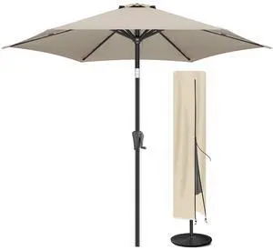 FLAME&SHADE 9ft Patio Umbrella with Cover Set, Outdoor Umbrella with 6 Heavy-duty Ribs, Patio Umbrella Cover for 7.5 ft 9 ft 10 ft 11 ft (Beige) FLAME&SHADE 9ft Patio Umbrella with Cover Set, Outdoor Umbrella with 6 Heavy-duty Ribs, Patio Umbrella Cover for 7.5 ft 9 ft 10 ft 11 ft (Beige)