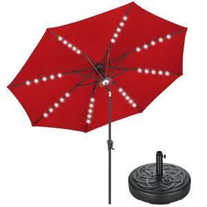 10 ft Solar Outdoor Patio Umbrella with Base Set, Market Table Umbrella with LED Lights and Base Stand 10 ft Solar Outdoor Patio Umbrella with Base Set, Market Table Umbrella with LED Lights and Base Stand