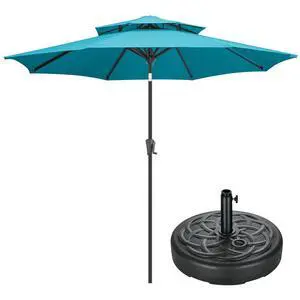 FLAME&SHADE 9ft Patio Umbrella with Base included, 2 Tiers Outdoor Umbrella with stand for UV Protection, Table Market Umbrella for Garden, Deck, Backyard, Pool and Beach FLAME&SHADE 9ft Patio Umbrella with Base included, 2 Tiers Outdoor Umbrella with stand for UV Protection, Table Market Umbrella for Garden, Deck, Backyard, Pool and Beach