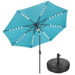 11 ft Solar Outdoor Patio Umbrella with Base Set, Market Table Umbrella with LED Lights and Base Stand 11 ft Solar Outdoor Patio Umbrella with Base Set, Market Table Umbrella with LED Lights and Base Stand