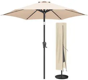 FLAME&SHADE 10ft Patio Umbrella with Cover Set, Outdoor Umbrella with 6 Heavy-duty Ribs, Patio Umbrella Cover for 7.5 ft 9 ft 10 ft 11 ft (Beige) FLAME&SHADE 10ft Patio Umbrella with Cover Set, Outdoor Umbrella with 6 Heavy-duty Ribs, Patio Umbrella Cover for 7.5 ft 9 ft 10 ft 11 ft (Beige)