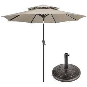 FLAME&SHADE 9ft Patio Umbrella with Base included - 2 Tiers Outdoor Umbrella with Stand for UV Protection, Table Market Umbrella for Garden, Deck, Backyard, Pool and Beach FLAME&SHADE 9ft Patio Umbrella with Base included - 2 Tiers Outdoor Umbrella with Stand for UV Protection, Table Market Umbrella for Garden, Deck, Backyard, Pool and Beach