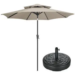 FLAME&SHADE 9ft Patio Umbrella with Base included, 4 Tiers Outdoor Umbrella with stand for UV Protection, Table Market Umbrella for Garden, Deck, Backyard, Pool and Beach FLAME&SHADE 9ft Patio Umbrella with Base included, 4 Tiers Outdoor Umbrella with stand for UV Protection, Table Market Umbrella for Garden, Deck, Backyard, Pool and Beach