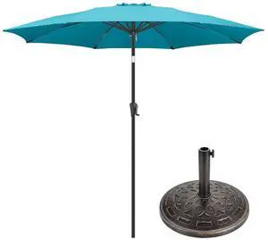 FLAME&SHADE 10ft Patio Umbrella with Base included, Outdoor Umbrella with stand for UV Protection, Table Market Umbrella for Garden, Deck, Backyard, Pool and Beach FLAME&SHADE 10ft Patio Umbrella with Base included, Outdoor Umbrella with stand for UV Protection, Table Market Umbrella for Garden, Deck, Backyard, Pool and Beach