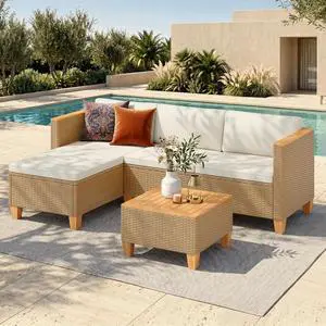 HERA'S HOUSE 3-Piece Wicker Rattan Patio Sectional Set, 4-Seat, Yellow | Coffee Table, Modular Design, All-Weather, For Garden, Backyard, Balcony HERA'S HOUSE 3-Piece Wicker Rattan Patio Sectional Set, 4-Seat, Yellow | Coffee Table, Modular Design, All-Weather, For Garden, Backyard, Balcony