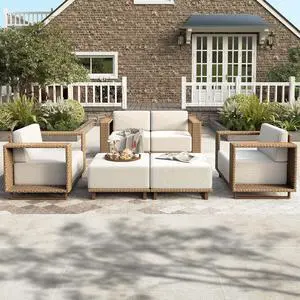 HERA'S HOUSE 6-Piece Patio Furniture Set with 10" Thick Cushions, Beige | Outdoor Wicker Conversation Sets, Yellow Rattan Sofa Chairs w/5.5" Wide Arm &Ottoman, for Deck Yard Lawn Porch HERA'S HOUSE 6-Piece Patio Furniture Set with 10" Thick Cushions, Beige | Outdoor Wicker Conversation Sets, Yellow Rattan Sofa Chairs w/5.5" Wide Arm &Ottoman, for Deck Yard Lawn Porch
