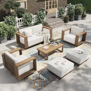 HERA'S HOUSE 7-Piece Patio Furniture Set with 10" Thick Cushions, Beige | Outdoor Wicker Conversation Sets, Yellow Rattan Swivel Sofa Chairs w/5.5" Wide Arm, Coffee Table &Ottoman, for Deck Yard Lawn HERA'S HOUSE 7-Piece Patio Furniture Set with 10" Thick Cushions, Beige | Outdoor Wicker Conversation Sets, Yellow Rattan Swivel Sofa Chairs w/5.5" Wide Arm, Coffee Table &Ottoman, for Deck Yard Lawn
