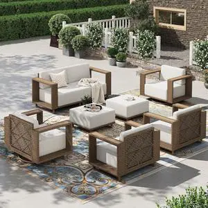 HERA'S HOUSE 8-Piece Patio Furniture Set with 10" Thick Cushions, Beige | Outdoor Wicker Conversation Sets, Yellow Rattan Swivel Sofa Chairs w/5.5" Wide Arm &Ottoman, for Deck Yard Lawn Porch HERA'S HOUSE 8-Piece Patio Furniture Set with 10" Thick Cushions, Beige | Outdoor Wicker Conversation Sets, Yellow Rattan Swivel Sofa Chairs w/5.5" Wide Arm &Ottoman, for Deck Yard Lawn Porch