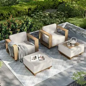HERA'S HOUSE 4-Piece Patio Furniture Set with 10" Thick Cushions, Beige | Outdoor Wicker Conversation Sets, Yellow Rattan Sofa Chairs with 5.5" Wide Arm&Ottomans, for Deck Yard Lawn Garden HERA'S HOUSE 4-Piece Patio Furniture Set with 10" Thick Cushions, Beige | Outdoor Wicker Conversation Sets, Yellow Rattan Sofa Chairs with 5.5" Wide Arm&Ottomans, for Deck Yard Lawn Garden