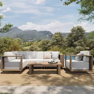 HERA'S HOUSE 6-Piece Patio Sectional Furniture Set with 10" Thick Cushions | Outdoor Yellow Rattan Wicker Sofa with Wide Arm, Swivel Chairs & Table, L-Shape Modular Conversation Set for Lawn Yard HERA'S HOUSE 6-Piece Patio Sectional Furniture Set with 10" Thick Cushions | Outdoor Yellow Rattan Wicker Sofa with Wide Arm, Swivel Chairs & Table, L-Shape Modular Conversation Set for Lawn Yard