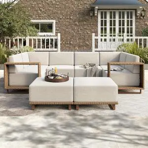 HERA'S HOUSE 8-Piece Patio Sectional Furniture Set with 10" Thick Cushions | Outdoor Wicker Sofa w/Ottomans &5.5" Wide Arm, U-Shape Modular Yellow Rattan Chairs, Low Profile Lawn Yard Couch, Beige HERA'S HOUSE 8-Piece Patio Sectional Furniture Set with 10" Thick Cushions | Outdoor Wicker Sofa w/Ottomans &5.5" Wide Arm, U-Shape Modular Yellow Rattan Chairs, Low Profile Lawn Yard Couch, Beige