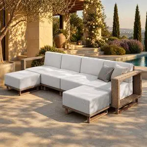 HERA'S HOUSE 6pcs Patio Sectional Furniture Set with 10" Thick Cushions | Outdoor Wicker Sofa w/Ottomans &5.5" Wide Arm, U-Shape Modular Yellow Rattan Chairs, Low Profile Lawn Yard Couch, Beige HERA'S HOUSE 6pcs Patio Sectional Furniture Set with 10" Thick Cushions | Outdoor Wicker Sofa w/Ottomans &5.5" Wide Arm, U-Shape Modular Yellow Rattan Chairs, Low Profile Lawn Yard Couch, Beige