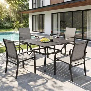 HERA'S HOUSE 5pc Patio Dining Set for 4, Outdoor Metal Table & Brown Chairs | Textilene chairs + 37" square table with umbrella hole. Waterproof, rust-resistant, all-weather for backyard, porch HERA'S HOUSE 5pc Patio Dining Set for 4, Outdoor Metal Table & Brown Chairs | Textilene chairs + 37" square table with umbrella hole. Waterproof, rust-resistant, all-weather for backyard, porch