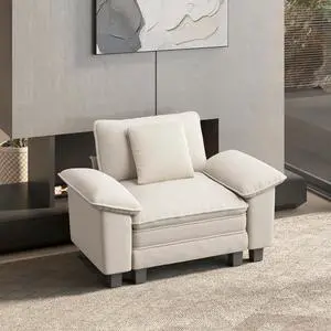 HERA'S HOUSE 1-Seat Modular Couch Accent Chair Sofa with Throw Pillow | Modern 53.5" Single Seat, White, Wider Armrest, Comfy Deep Seat, Soft Chenille Sofa Chair for Living Room HERA'S HOUSE 1-Seat Modular Couch Accent Chair Sofa with Throw Pillow | Modern 53.5" Single Seat, White, Wider Armrest, Comfy Deep Seat, Soft Chenille Sofa Chair for Living Room