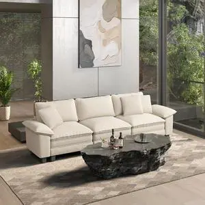 HERA'S HOUSE 124" Oversized Modular Sectional Straight Sofa,Chenille White | 3-Seater Living Room Couches, Wider Armrest and Deep Seat, Comfy Cloud Couch with Ottoman, Wood Sturdy Frame HERA'S HOUSE 124" Oversized Modular Sectional Straight Sofa,Chenille White | 3-Seater Living Room Couches, Wider Armrest and Deep Seat, Comfy Cloud Couch with Ottoman, Wood Sturdy Frame
