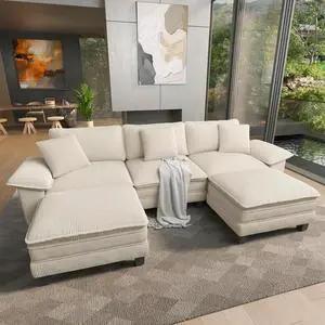 HERA'S HOUSE 124" Oversized Modular Sectional U Shaped Sofa, Corduroy Beige | 5-Seater Living Room Couches, Wider Armrest and Deep Seat, Comfy Cloud Couch with Ottoman, Wood Sturdy Frame HERA'S HOUSE 124" Oversized Modular Sectional U Shaped Sofa, Corduroy Beige | 5-Seater Living Room Couches, Wider Armrest and Deep Seat, Comfy Cloud Couch with Ottoman, Wood Sturdy Frame