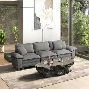 HERA'S HOUSE 124" Oversized Modular Sectional Straight Sofa, Corduroy Grey | 3-Seater Living Room Couches, Wider Armrest and Deep Seat, Comfy Cloud Couch with Ottoman, Wood Sturdy Frame HERA'S HOUSE 124" Oversized Modular Sectional Straight Sofa, Corduroy Grey | 3-Seater Living Room Couches, Wider Armrest and Deep Seat, Comfy Cloud Couch with Ottoman, Wood Sturdy Frame