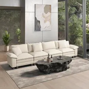 HERA'S HOUSE 158" Oversized Modular Sectional Straight Sofa,Chenille White | 4-Seater Living Room Couches, Wider Armrest and Deep Seat, Comfy Cloud Couch with Ottoman, Wood Sturdy Frame HERA'S HOUSE 158" Oversized Modular Sectional Straight Sofa,Chenille White | 4-Seater Living Room Couches, Wider Armrest and Deep Seat, Comfy Cloud Couch with Ottoman, Wood Sturdy Frame