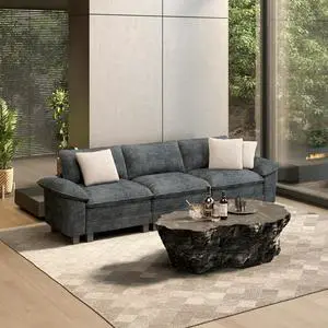 HERA'S HOUSE 124" Oversized Modular Sectional Straight Sofa,Chenille Blue | 3-Seater Living Room Couches, Wider Armrest and Deep Seat, Comfy Cloud Couch with Ottoman, Wood Sturdy Frame HERA'S HOUSE 124" Oversized Modular Sectional Straight Sofa,Chenille Blue | 3-Seater Living Room Couches, Wider Armrest and Deep Seat, Comfy Cloud Couch with Ottoman, Wood Sturdy Frame