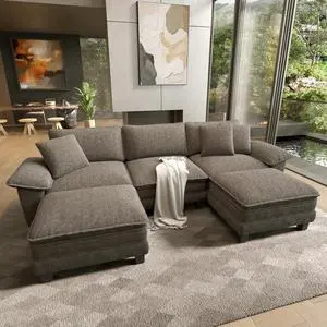 HERA'S HOUSE 124" Oversized Modular Sectional U Shaped Sofa,Chenille Ash | 5-Seater Living Room Couches, Wider Armrest and Deep Seat, Comfy Cloud Couch with Ottoman, Light Gray HERA'S HOUSE 124" Oversized Modular Sectional U Shaped Sofa,Chenille Ash | 5-Seater Living Room Couches, Wider Armrest and Deep Seat, Comfy Cloud Couch with Ottoman, Light Gray