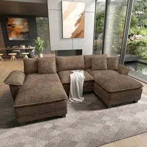 HERA'S HOUSE 124" Oversized Modular Sectional U Shaped Sofa,Chenille Taupe | 5-Seater Living Room Couches, Wider Armrest and Deep Seat, Comfy Cloud Couch with Ottoman, Grayish Brown HERA'S HOUSE 124" Oversized Modular Sectional U Shaped Sofa,Chenille Taupe | 5-Seater Living Room Couches, Wider Armrest and Deep Seat, Comfy Cloud Couch with Ottoman, Grayish Brown