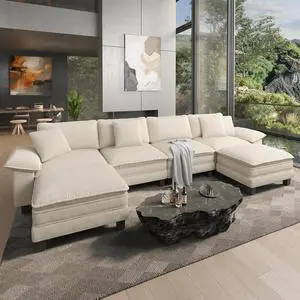 HERA'S HOUSE 158" Oversized Modular Sectional U Shaped Sofa, Corduroy Beige | 6-Seater Living Room Couches, Wider Armrest and Deep Seat, Comfy Cloud Couch with Ottoman, Wood Sturdy Frame HERA'S HOUSE 158" Oversized Modular Sectional U Shaped Sofa, Corduroy Beige | 6-Seater Living Room Couches, Wider Armrest and Deep Seat, Comfy Cloud Couch with Ottoman, Wood Sturdy Frame