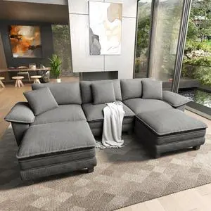 HERA'S HOUSE 124" Oversized Modular Sectional U Shaped Sofa, Corduroy Grey | 5-Seater Living Room Couches, Wider Armrest and Deep Seat, Comfy Cloud Couch with Ottoman, Wood Sturdy Frame HERA'S HOUSE 124" Oversized Modular Sectional U Shaped Sofa, Corduroy Grey | 5-Seater Living Room Couches, Wider Armrest and Deep Seat, Comfy Cloud Couch with Ottoman, Wood Sturdy Frame