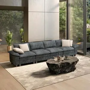 HERA'S HOUSE 158" Oversized Modular Sectional Straight Sofa,Chenille Blue | 4-Seater Living Room Couches, Wider Armrest and Deep Seat, Comfy Cloud Couch with Ottoman, Wood Sturdy Frame HERA'S HOUSE 158" Oversized Modular Sectional Straight Sofa,Chenille Blue | 4-Seater Living Room Couches, Wider Armrest and Deep Seat, Comfy Cloud Couch with Ottoman, Wood Sturdy Frame