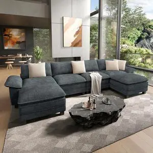HERA'S HOUSE 158" Oversized Modular Sectional U Shaped Sofa,Chenille Blue | 6-Seater Living Room Couches, Wider Armrest and Deep Seat, Comfy Cloud Couch with Ottoman, Wood Sturdy Frame HERA'S HOUSE 158" Oversized Modular Sectional U Shaped Sofa,Chenille Blue | 6-Seater Living Room Couches, Wider Armrest and Deep Seat, Comfy Cloud Couch with Ottoman, Wood Sturdy Frame
