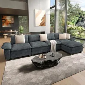 HERA'S HOUSE 158" Oversized Modular Sectional L Shaped Sofa,Chenille Blue | 5-Seater Living Room Couches, Wider Armrest and Deep Seat, Comfy Cloud Couch with Ottoman, Wood Sturdy Frame HERA'S HOUSE 158" Oversized Modular Sectional L Shaped Sofa,Chenille Blue | 5-Seater Living Room Couches, Wider Armrest and Deep Seat, Comfy Cloud Couch with Ottoman, Wood Sturdy Frame
