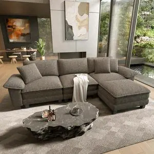 HERA'S HOUSE 124" Oversized Modular Sectional L Shaped Sofa,Chenille Ash | 4-Seater Living Room Couches, Wider Armrest and Deep Seat, Comfy Cloud Couch with Ottoman, Light Gray HERA'S HOUSE 124" Oversized Modular Sectional L Shaped Sofa,Chenille Ash | 4-Seater Living Room Couches, Wider Armrest and Deep Seat, Comfy Cloud Couch with Ottoman, Light Gray