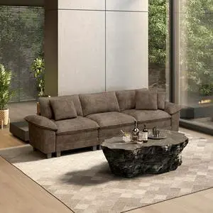 HERA'S HOUSE 124" Oversized Modular Sectional Straight Sofa,Chenille Taupe | 3-Seater Living Room Couches, Wider Armrest and Deep Seat, Comfy Cloud Couch with Ottoman, Grayish Brown HERA'S HOUSE 124" Oversized Modular Sectional Straight Sofa,Chenille Taupe | 3-Seater Living Room Couches, Wider Armrest and Deep Seat, Comfy Cloud Couch with Ottoman, Grayish Brown