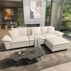 HERA'S HOUSE 124" Oversized Modular Sectional L Shaped Sofa, Corduroy Beige | 4-Seater Living Room Couches, Wider Armrest and Deep Seat, Comfy Cloud Couch with Ottoman, Wood Sturdy Frame HERA'S HOUSE 124" Oversized Modular Sectional L Shaped Sofa, Corduroy Beige | 4-Seater Living Room Couches, Wider Armrest and Deep Seat, Comfy Cloud Couch with Ottoman, Wood Sturdy Frame