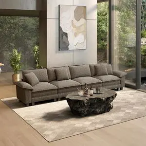 HERA'S HOUSE 158" Oversized Modular Sectional Straight Sofa,Chenille Ash | 4-Seater Living Room Couches, Wider Armrest and Deep Seat, Comfy Cloud Couch with Ottoman, Light Gray HERA'S HOUSE 158" Oversized Modular Sectional Straight Sofa,Chenille Ash | 4-Seater Living Room Couches, Wider Armrest and Deep Seat, Comfy Cloud Couch with Ottoman, Light Gray